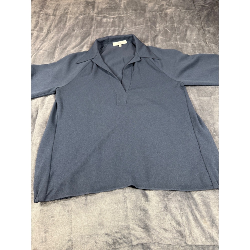 Tibi Blue Triacetate Blend V-Neck Blouse Long Sleeve Elastic Cuff XS F118SV7182 - Picture 3 of 12